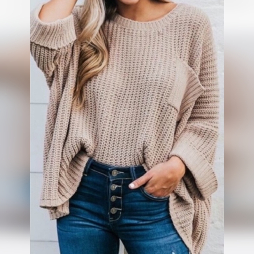 POL | Oversized Beige Chunky Knit Sweater Size L